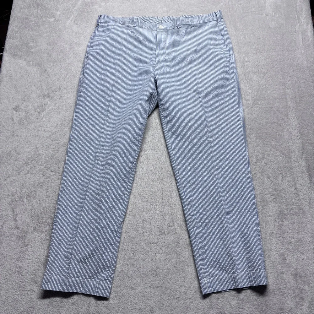 Polo Ralph Lauren Preston Fit Seersucker Pants Mens 40x30 Blue White Striped